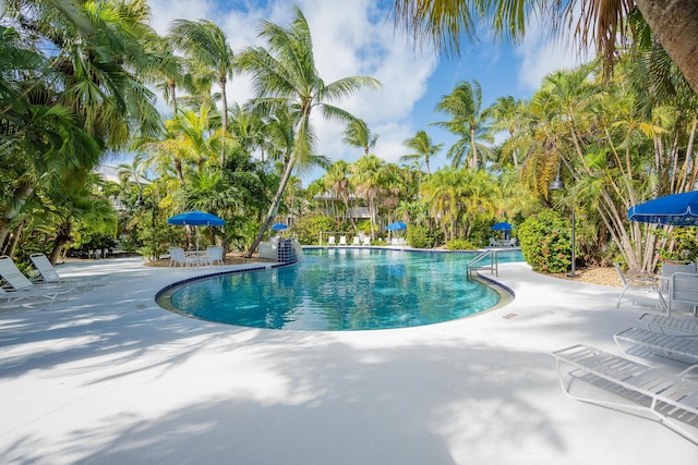 community pool with a patio area