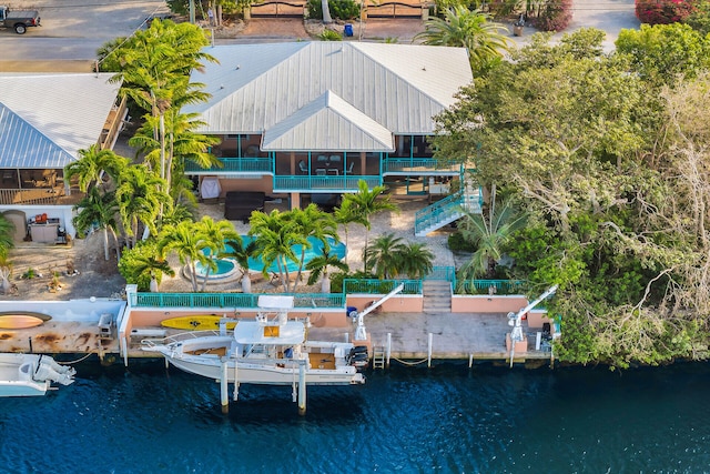 aerial view featuring a water view