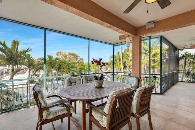 sunroom with plenty of natural light and a ceiling fan