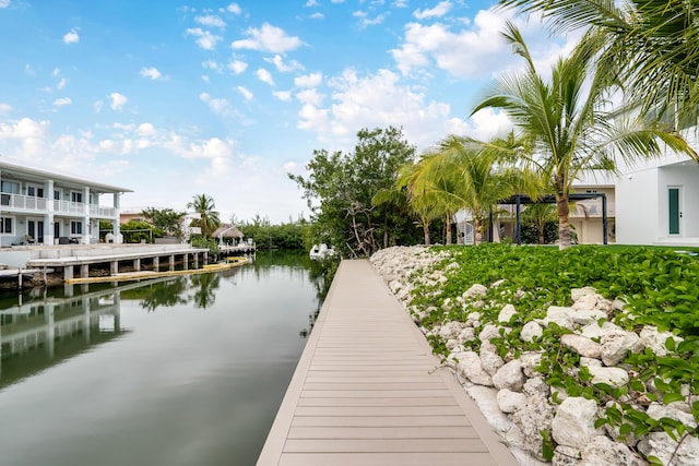 view of dock with a water view