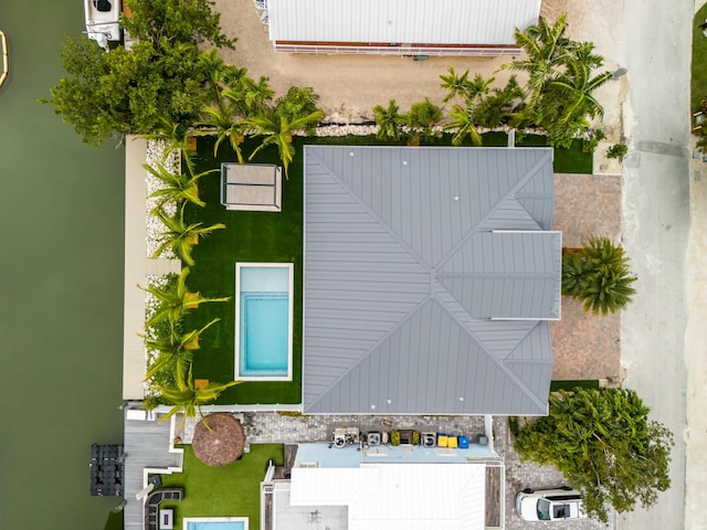 aerial view with a water view