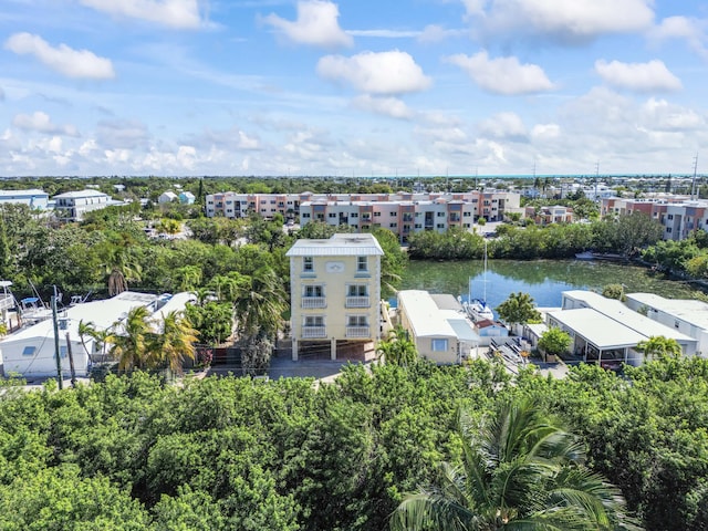 aerial view with a water view