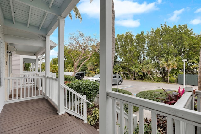 wooden deck featuring covered porch