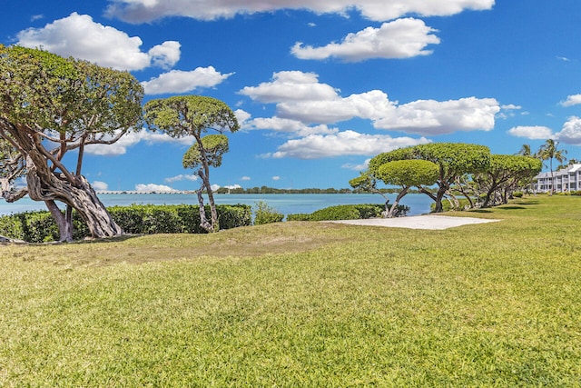 view of yard with a water view