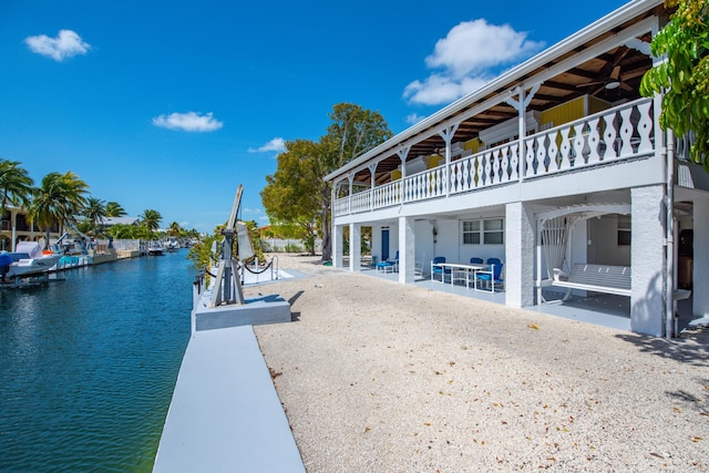 exterior space featuring a dock