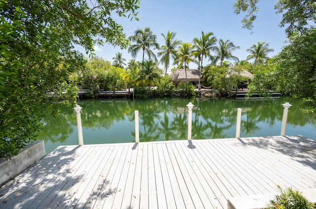 view of dock featuring a water view