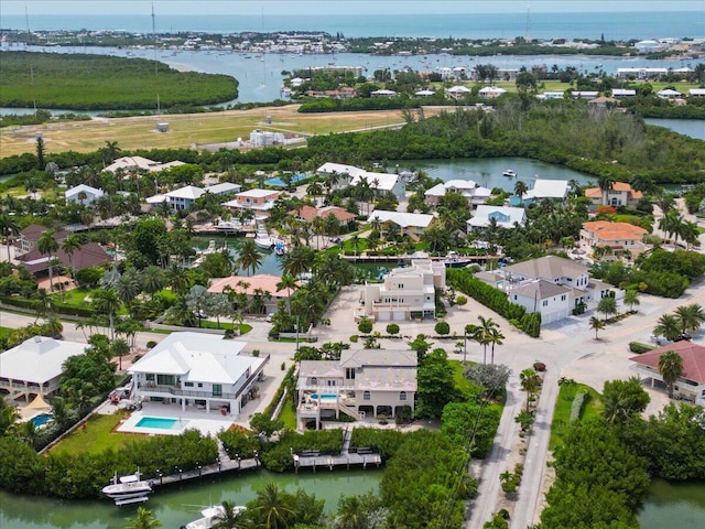 aerial view with a water view