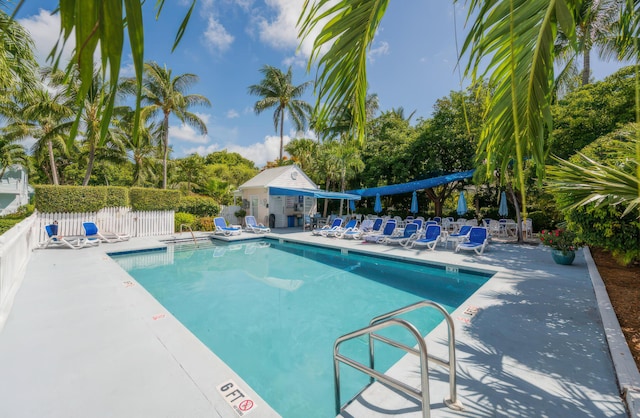 view of pool featuring a patio