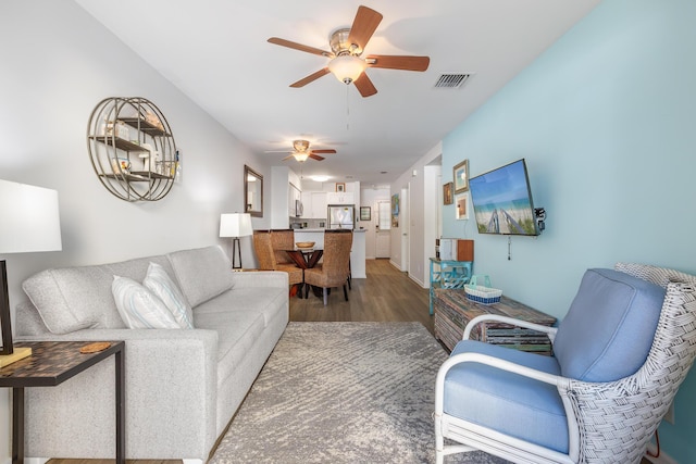 620 Thomas St Unit 190, Key West, FL 33040 - living room with dark hardwood / wood-style floors and ceiling fan
