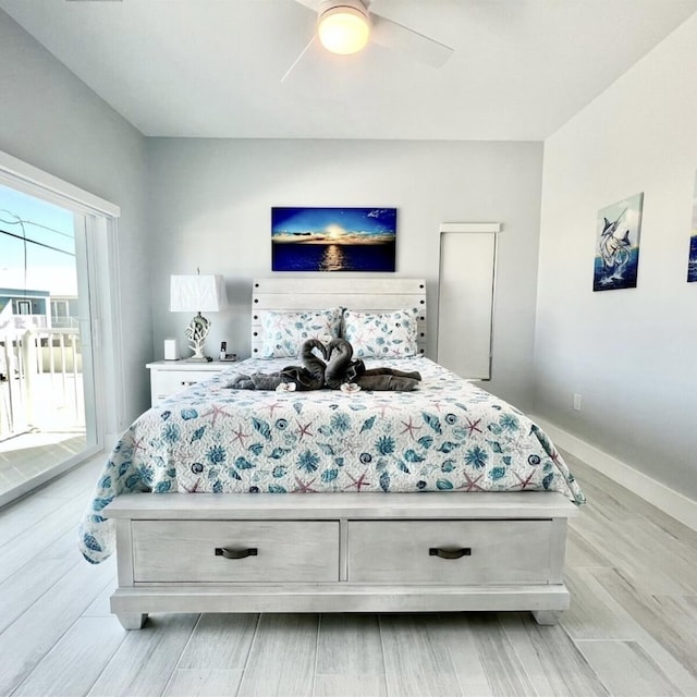 bedroom featuring ceiling fan and access to outside