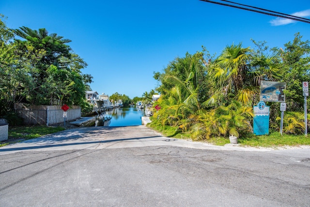 view of road with a water view