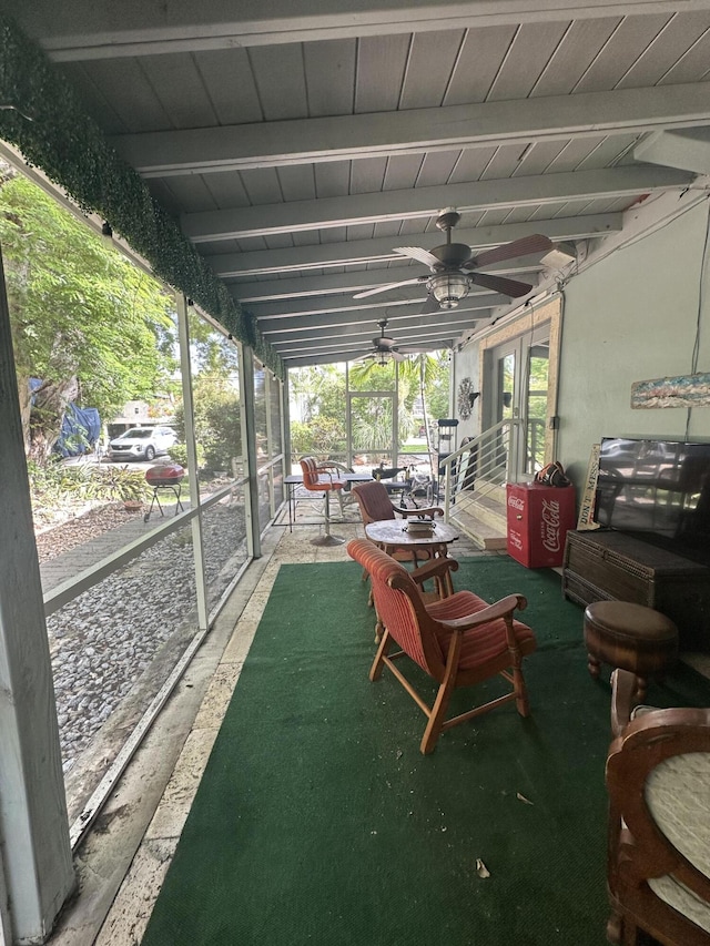 349 Mahogany Dr, Key Largo, FL 33037 - sunroom / solarium with ceiling fan, plenty of natural light, and beamed ceiling
