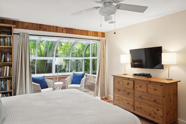 bedroom featuring ceiling fan and visible vents