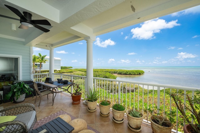 5960 Peninsular Ave Unit 108, Stock Island, FL 33040 - balcony with a water view and a ceiling fan