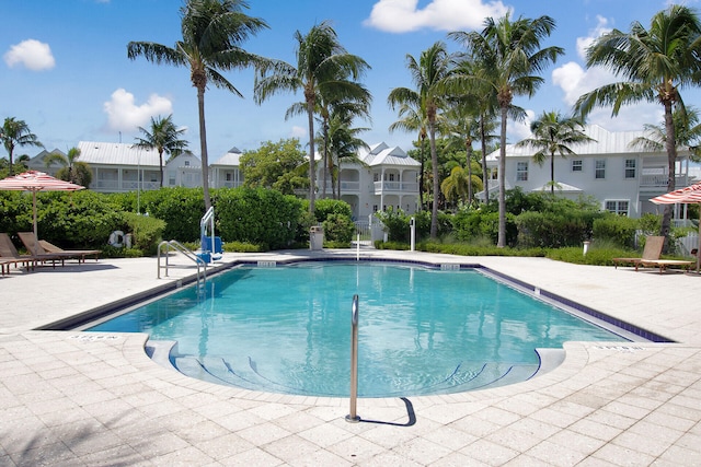 view of swimming pool with a patio