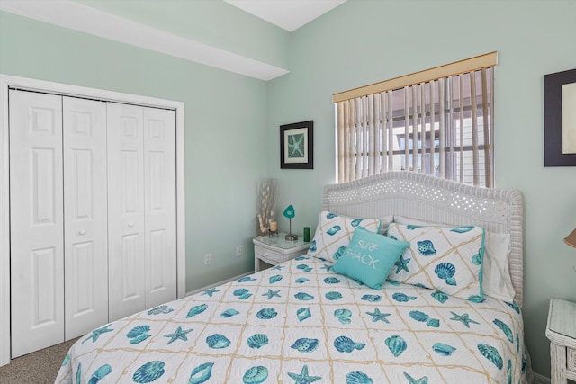 bedroom featuring carpet floors and a closet