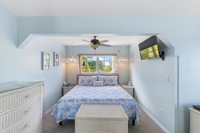 bedroom with carpet floors and ceiling fan