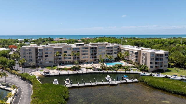 aerial view with a water view