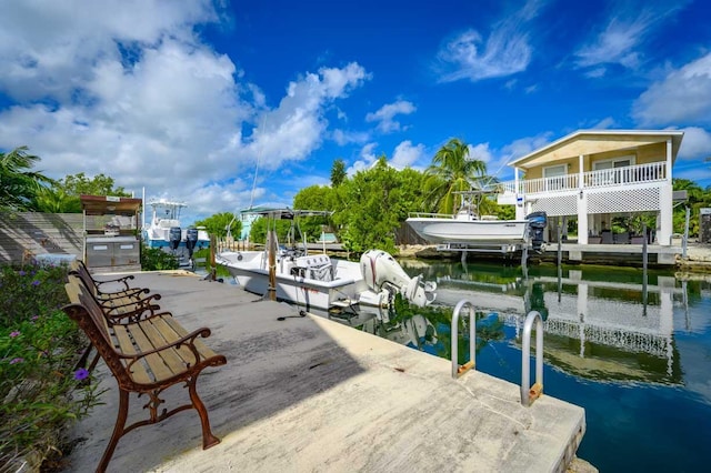 dock area with a water view