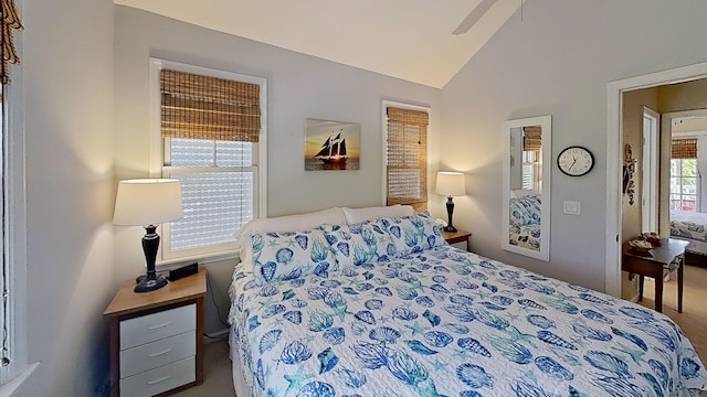 bedroom with vaulted ceiling and ceiling fan