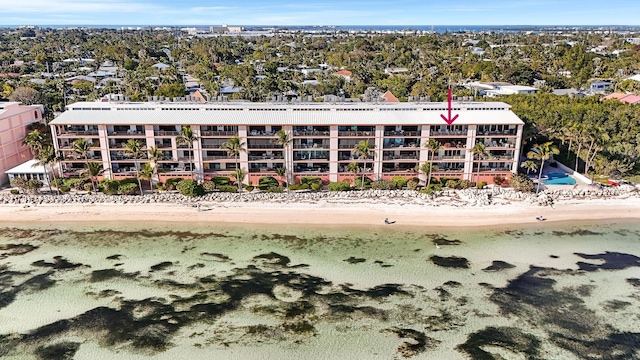 drone / aerial view featuring a view of the beach