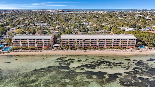 bird's eye view with a beach view