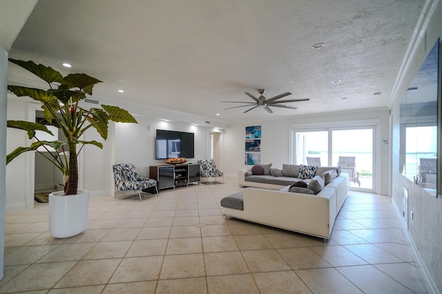 living room featuring light tile patterned flooring