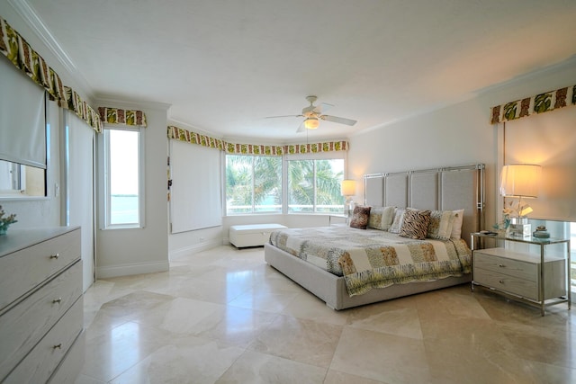 unfurnished bedroom with crown molding and ceiling fan