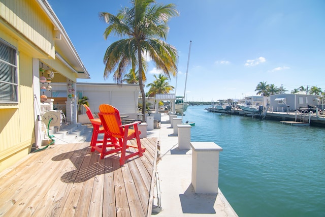 view of dock with a water view