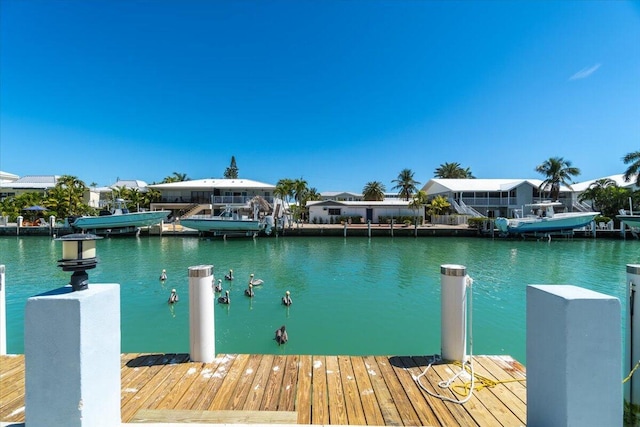 dock area with a water view