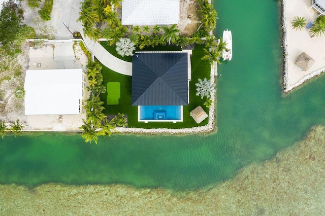 drone / aerial view featuring a water view