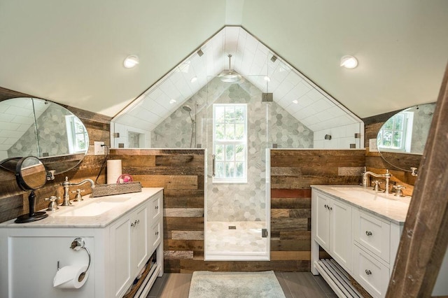 421 United St, Key West, FL 33040 - bathroom featuring vanity, a wealth of natural light, and vaulted ceiling