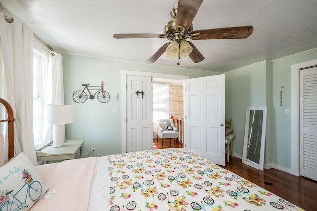 421 United St, Key West, FL 33040 - bedroom featuring dark hardwood / wood-style flooring, multiple windows, a closet, and ceiling fan