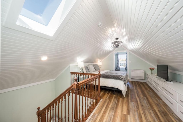421 United St, Key West, FL 33040 - bedroom featuring lofted ceiling with skylight, dark wood-type flooring, wood ceiling, and crown molding