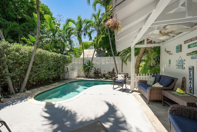 421 United St, Key West, FL 33040 - view of swimming pool with ceiling fan, outdoor lounge area, and a patio area