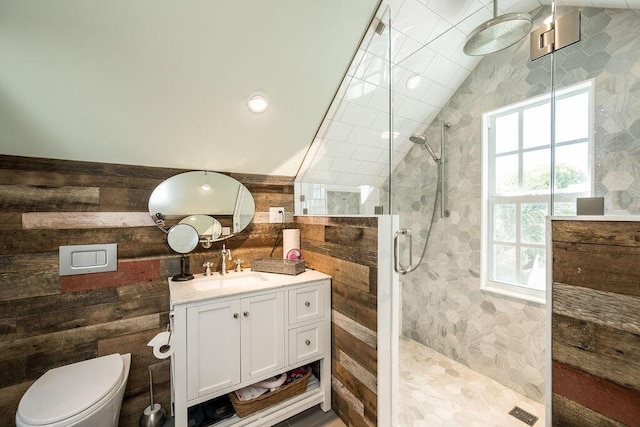 421 United St, Key West, FL 33040 - bathroom featuring tiled shower, plenty of natural light, vanity, and lofted ceiling