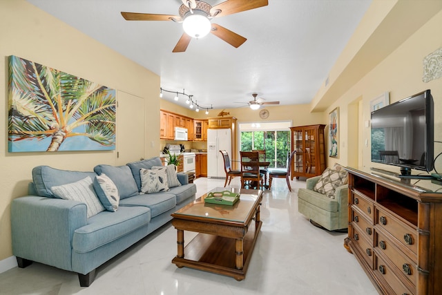 living room with ceiling fan