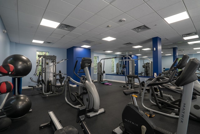 gym with a drop ceiling