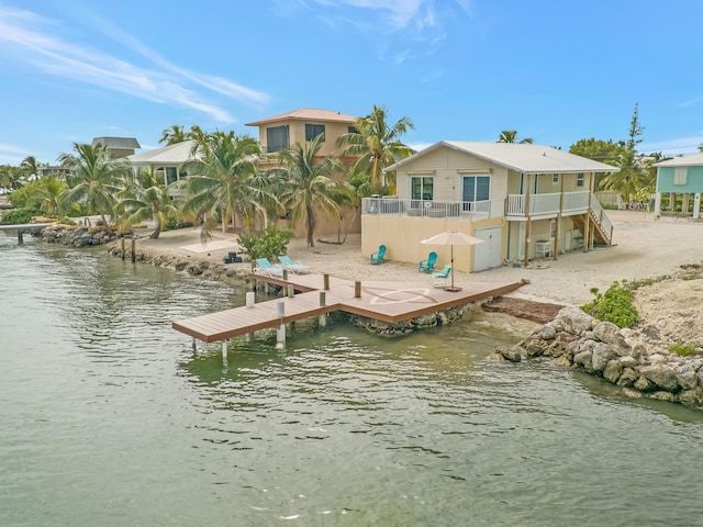 dock area featuring a balcony and a water view