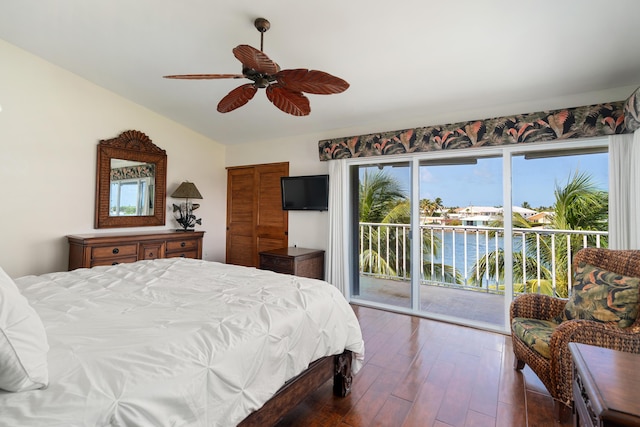 95 Coco Plum Dr Unit 1A, Marathon, FL 33050 - bedroom with access to outside, wood finished floors, and ceiling fan