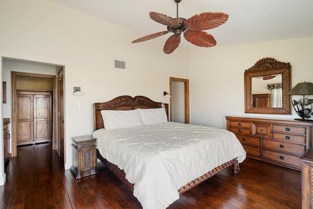 95 Coco Plum Dr Unit 1A, Marathon, FL 33050 - bedroom with hardwood / wood-style floors, lofted ceiling, and ceiling fan