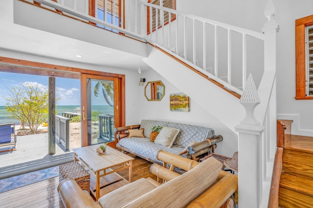 10 W Cook, Big Pine, FL 33043 - living area with recessed lighting, stairs, a water view, and wood finished floors