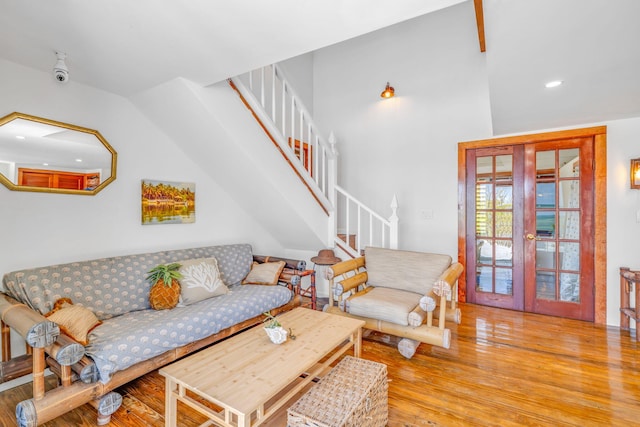 10 W Cook, Big Pine, FL 33043 - living room featuring french doors, recessed lighting, wood finished floors, and stairway