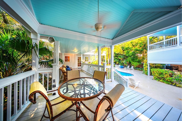 wooden terrace with ceiling fan