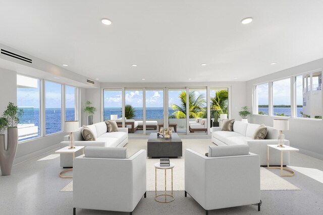 living room with a water view