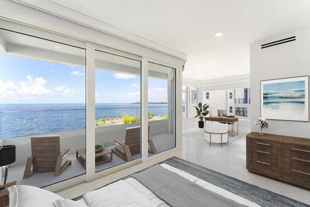 bedroom with a water view