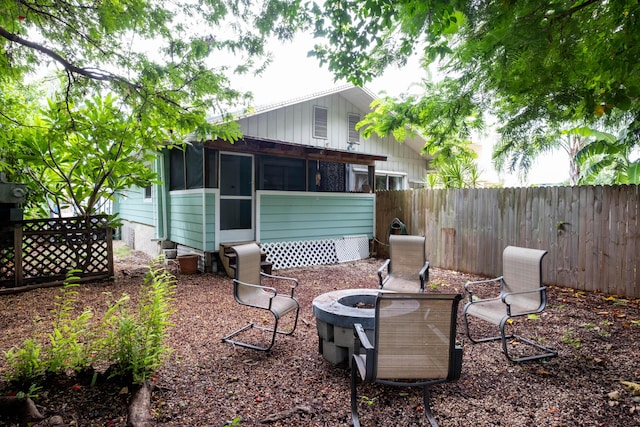 exterior space featuring a fire pit