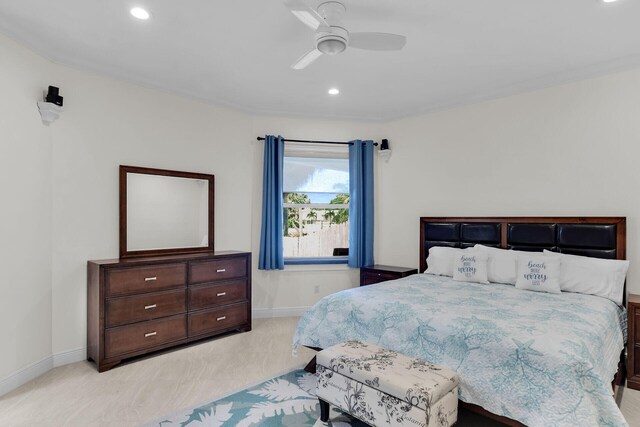 bedroom with recessed lighting, a ceiling fan, and baseboards