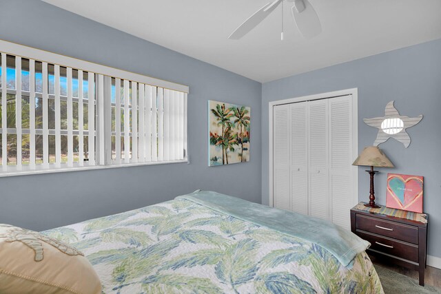 bedroom featuring a closet and ceiling fan