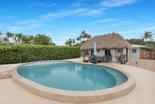 view of swimming pool with a patio area